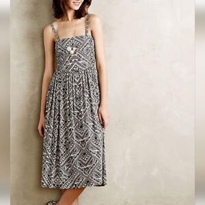 Corey Lynn Calter Anthropologie White and Brown Spaghetti Strap Sundress